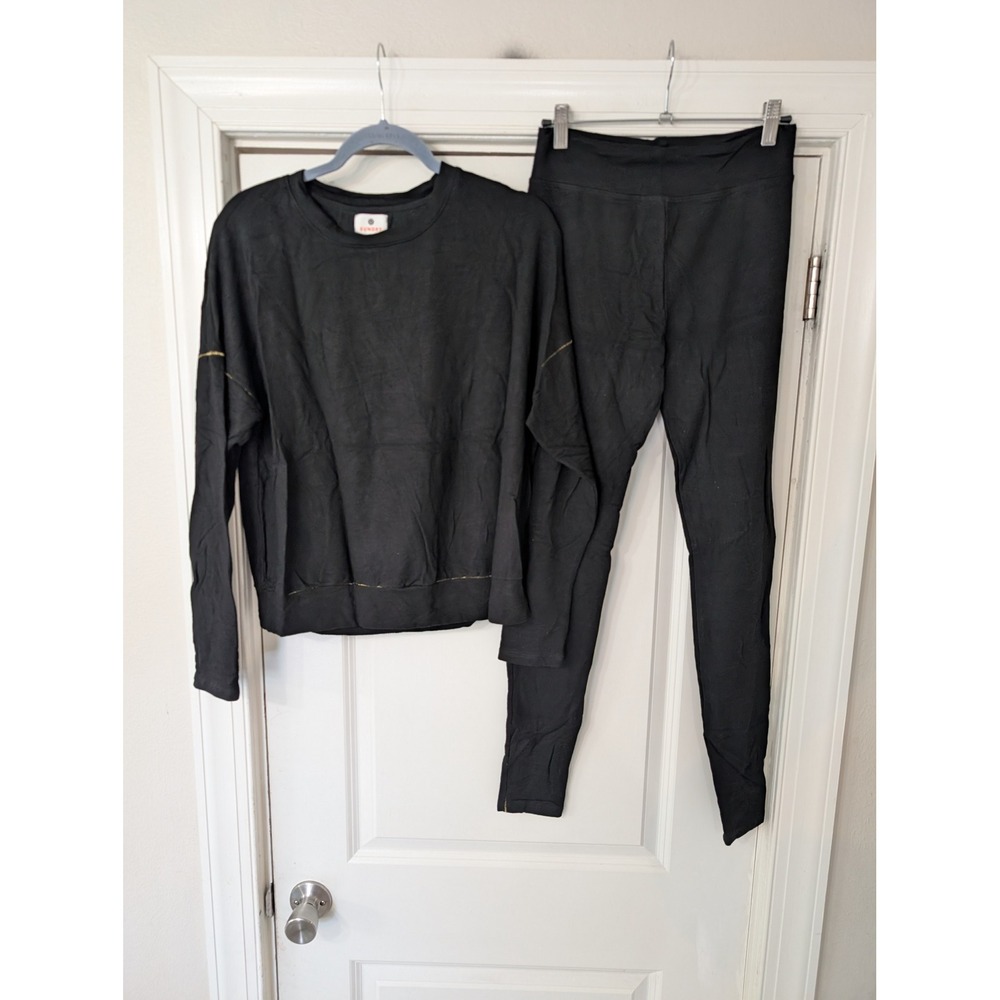 Sundry Womens Black Gold Stitch Lounge Set Sweatshirt Leggings Size 2
